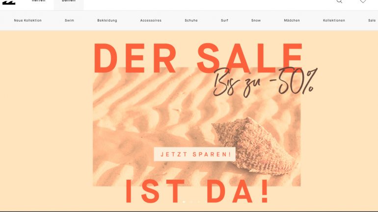 50 % und mehr sparen bei Billabong im Surf Sommer Abverkauf und Sale