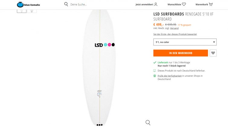 das renegade surfboard von lsd im angebot um 100 € billiger bei blue tomato