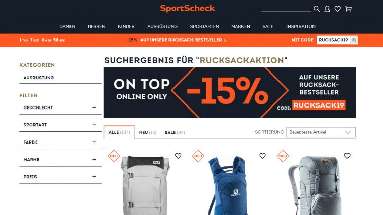 15 % billiber rucksack kaufen bei sportscheck mit rabattcode