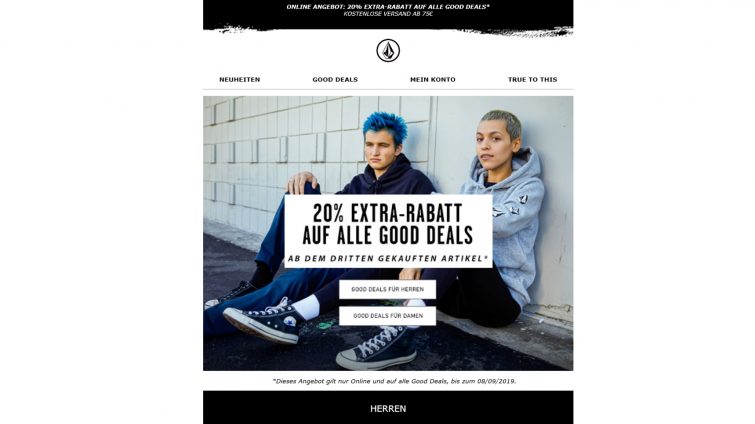 surf stuff bei volcom kaufen - nochmal 20 % auf ohnehin reduzierte artikel im sale