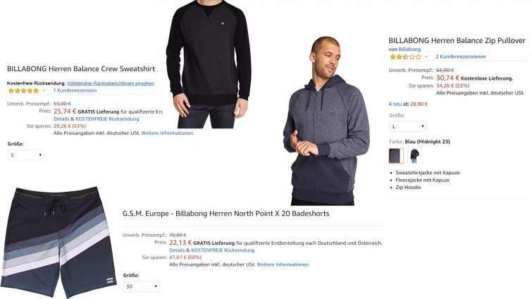 surfwear von billabong im ausverkauf bei amazon für männer und surfer