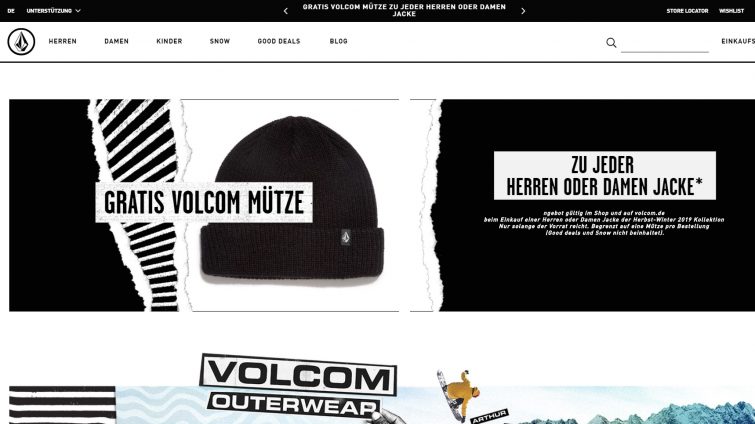 gratis Mütze Haube geschenkt bei Volcom wenn Winterjacke gekauft wird