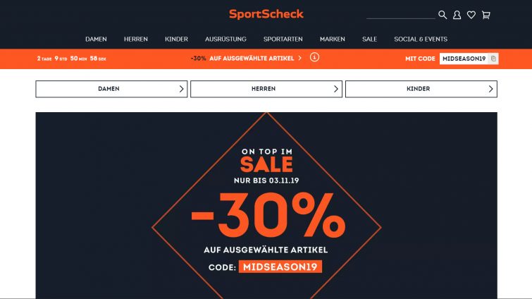 30 % auf bereits reduzierte surf und sportartikel sparen bei sportscheck mit rabatt code